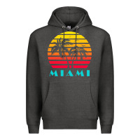 Charcoal Heather miami 80s sunset Premium Hoodie - linhVisuals