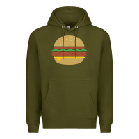 Army Green vintage burger print Premium Hoodie - linhVisuals