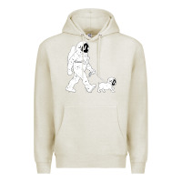 Oatmeal Heather walking the dog astronaut Premium Hoodie - linhVisuals