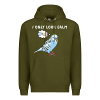 Army Green parakeet bird biting finger funny i only look calm Premium Hoodie - linhVisuals