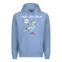 Colony Blue parakeet bird biting finger funny i only look calm Premium Hoodie - linhVisuals