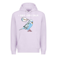 Lilac parakeet bird biting finger funny i only look calm Premium Hoodie - linhVisuals