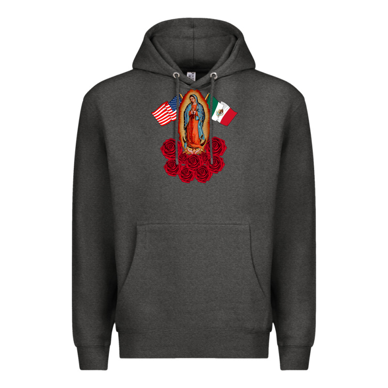 Our Lady Virgen De Guadalupe Mexican American Flag Holiday Premium Hoodie by linhVisuals | Teevron