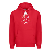 Red keep calm and cowgirl horse Premium Hoodie - linhVisuals
