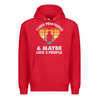 Red i like penguins and 3 people vintage Premium Hoodie - linhVisuals