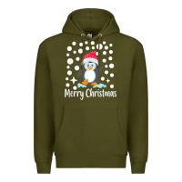 Army Green penguin merry christmas with snow Premium Hoodie - linhVisuals