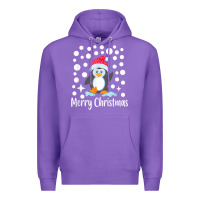 Purple penguin merry christmas with snow Premium Hoodie - linhVisuals