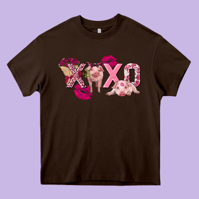Valentine's Day Pig Xoxo Heavy Core Tee Designed By Fadigitalartstudio