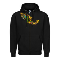 Black Guerrero Mexico Serape Cactus Sunflower Map Zipper Hoodie - RanaPortraitStore