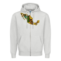 Dove Grey Guerrero Mexico Serape Cactus Sunflower Map Zipper Hoodie - RanaPortraitStore