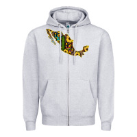 Heather Grey Guerrero Mexico Serape Cactus Sunflower Map Zipper Hoodie - RanaPortraitStore