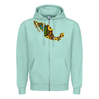 Seafoam Guerrero Mexico Serape Cactus Sunflower Map Zipper Hoodie - RanaPortraitStore