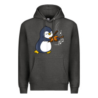 Charcoal Heather penguin playing violin animal Premium Hoodie - linhVisuals