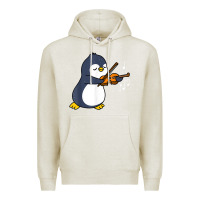 Oatmeal Heather penguin playing violin animal Premium Hoodie - linhVisuals