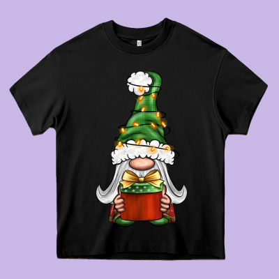Christmas Gnome With Gift Heavy Core Tee Designed By Bundleandbundleshop
