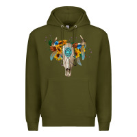 Army Green boho bull skull Premium Hoodie - BarkalooDesign
