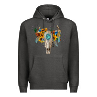 Charcoal Heather boho bull skull Premium Hoodie - BarkalooDesign