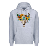 Heather Grey boho bull skull Premium Hoodie - BarkalooDesign