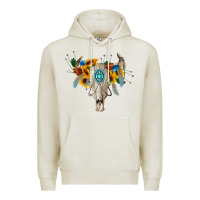 Oatmeal Heather boho bull skull Premium Hoodie - BarkalooDesign