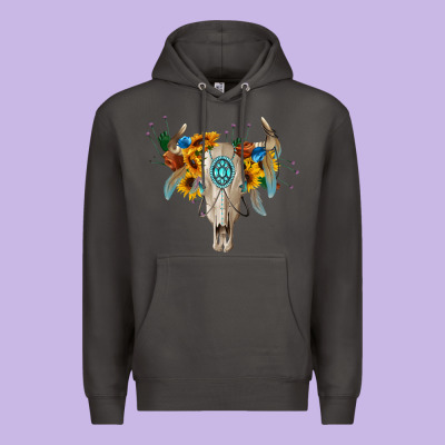 Boho Bull Skull Premium Hoodie Designed By Barkaloodesign