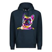 Navy frenchie french bulldog pop art portrait bouledogue t shirt Premium Hoodie - linhVisuals
