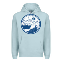Blue Mist River Mountain Badge Premium Hoodie - linhVisuals