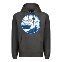 Charcoal Heather River Mountain Badge Premium Hoodie - linhVisuals