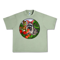 Oil Green Christmas Raccoon Urban Heavy Tee - LillyAllenDesigns