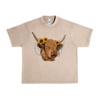 French Oak highland cow with sunflowers turquoise Urban Heavy Tee - RanaPortraitStore