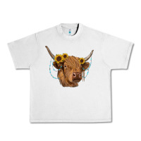Lunar Rock highland cow with sunflowers turquoise Urban Heavy Tee - RanaPortraitStore