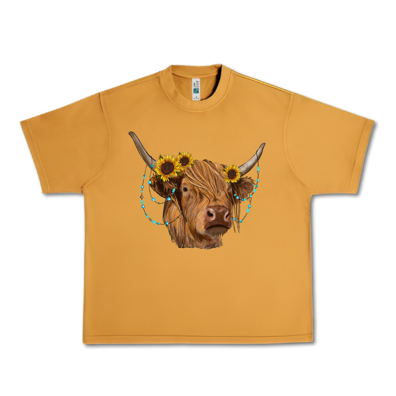 Highland Cow With Sunflowers Turquoise Urban Heavy Tee by RanaPortraitStore | Teevron