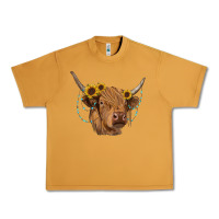 Peanut Butter highland cow with sunflowers turquoise Urban Heavy Tee - RanaPortraitStore