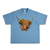 Pebble Blue highland cow with sunflowers turquoise Urban Heavy Tee - RanaPortraitStore
