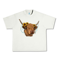 Pistachio highland cow with sunflowers turquoise Urban Heavy Tee - RanaPortraitStore