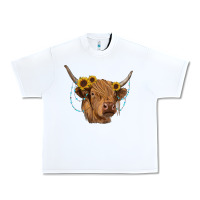 White highland cow with sunflowers turquoise Urban Heavy Tee - RanaPortraitStore