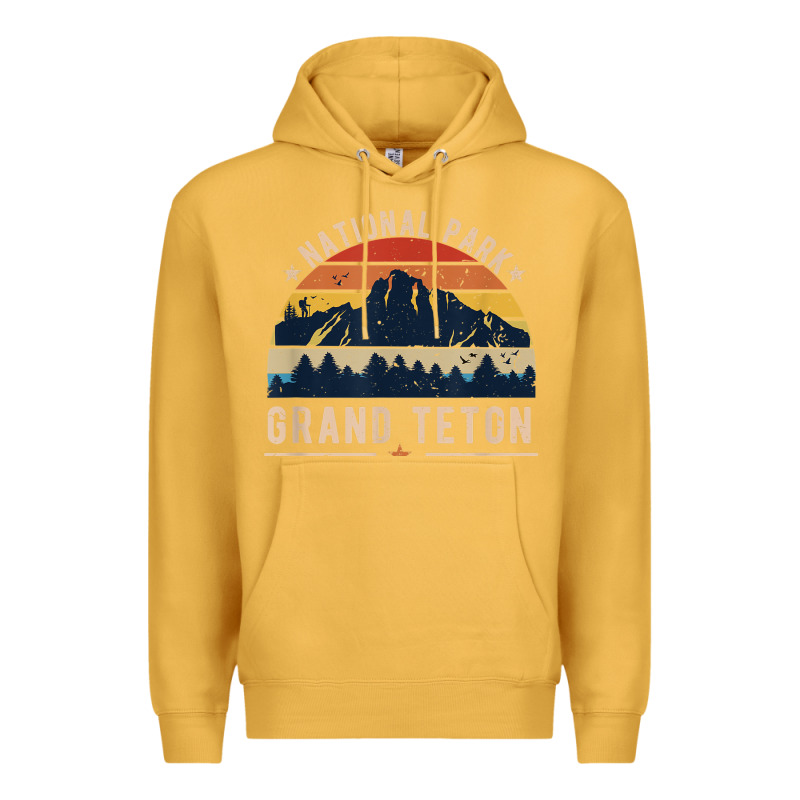 National Park Grand Teton Vintage Retro Hiking Premium Hoodie by linhVisuals | Teevron
