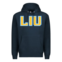 Navy Liu Gold Wordmark Premium Hoodie - linhVisuals