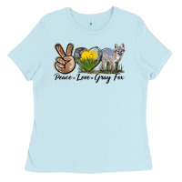 Baby Blue Peace Love Gray Fox Ladies Tee - LillyAllenDesigns