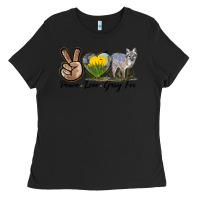 Black Peace Love Gray Fox Ladies Tee - LillyAllenDesigns