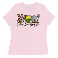 Bubblegum Pink Peace Love Gray Fox Ladies Tee - LillyAllenDesigns