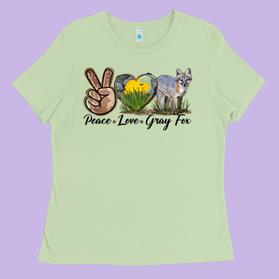Peace Love Gray Fox Ladies Tee Designed By Lillyallendesigns