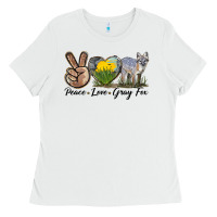 White Peace Love Gray Fox Ladies Tee - LillyAllenDesigns