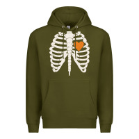 Army Green skeleton rib case orange pumpkin heart vintage halloween anatomy costu Premium Hoodie - linhVisuals
