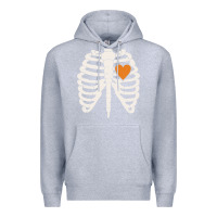 Heather Grey skeleton rib case orange pumpkin heart vintage halloween anatomy costu Premium Hoodie - linhVisuals