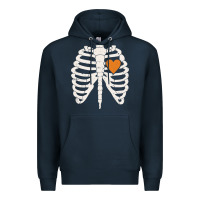 Navy skeleton rib case orange pumpkin heart vintage halloween anatomy costu Premium Hoodie - linhVisuals