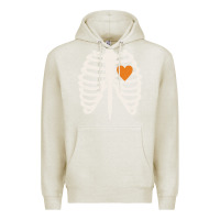 Oatmeal Heather skeleton rib case orange pumpkin heart vintage halloween anatomy costu Premium Hoodie - linhVisuals