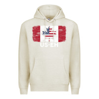 Oatmeal Heather us eh american canadian flag canada day leaf with usa flag inside Premium Hoodie - linhVisuals