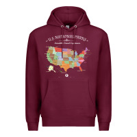 Burgundy us national parks map colorful with all 59 national parks Premium Hoodie - linhVisuals