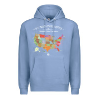 Colony Blue us national parks map colorful with all 59 national parks Premium Hoodie - linhVisuals