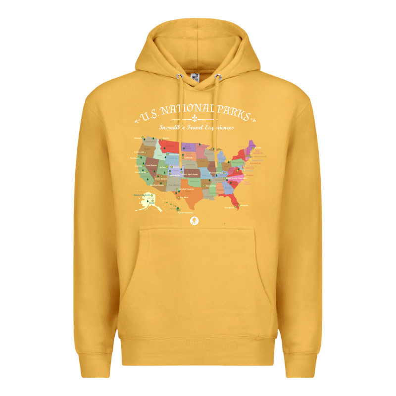 Us National Parks Map Colorful With All 59 National Parks Premium Hoodie by linhVisuals | Teevron